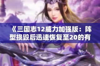 《三国志12威力加强版：阵型损毁后迅速恢复至20的有效策略揭秘》